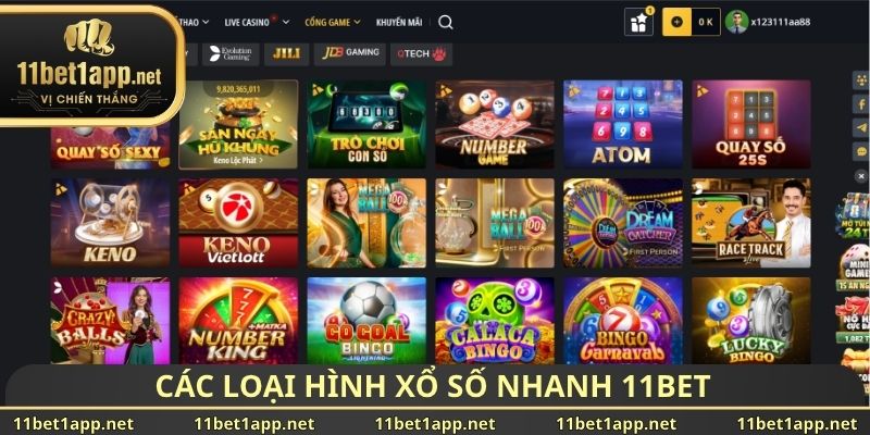Các loại hình xổ số nhanh 11BET