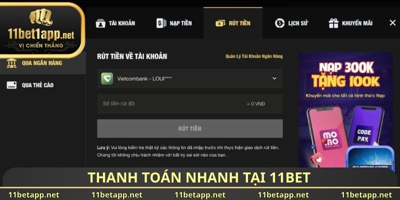 Thanh toán nhanh tại 11BET